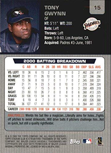 Amazon.com: 2001 Stadium Club #15 Tony Gwynn MLB Baseball Trading