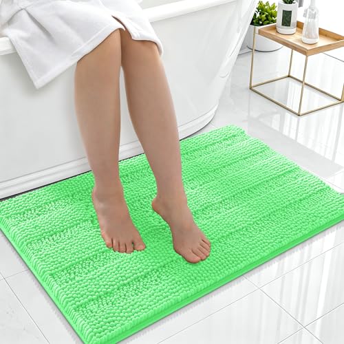 Image of Smiry Thick Chenille Bathroom Rugs 36x24, Extra Soft Absorbent Striped Bath Mat, Machine Washable, Rubber Backing, Bath Rugs for Bathroom, Tub & Shower, Home Decor Accessories, Mint Green