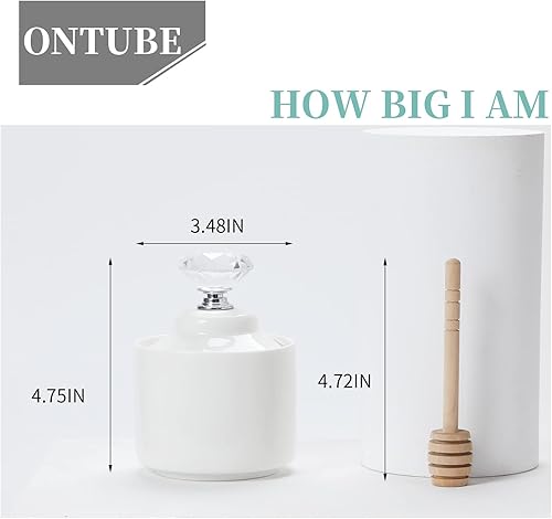 Miniatura 5 de ONTUBE Tarro de miel de cerámica con tapa y tapa de cristal, olla pequeña de miel para cocina del hogar, 8 onzas (plateado)