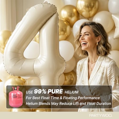 Image of PartyWoo Beige Number 4 Balloon 40 Inch 25pcs White Sand Foil Star Gold