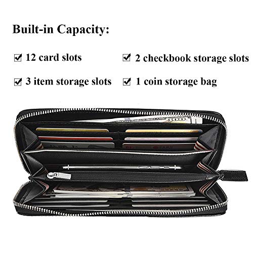 BALIDIYA Men Clutch Purse Genuine Leather Wallets Wristlet Slim Bags Card Holder Organizer Handbags, Black-24