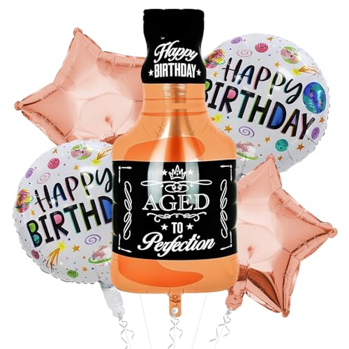 Image of Rozi Decoration Aged To Be Perfection Happy Birthday Theme Foil Balloon Set Of 5 For 30Th 40Th 50Th 60Th Birthday,Multi