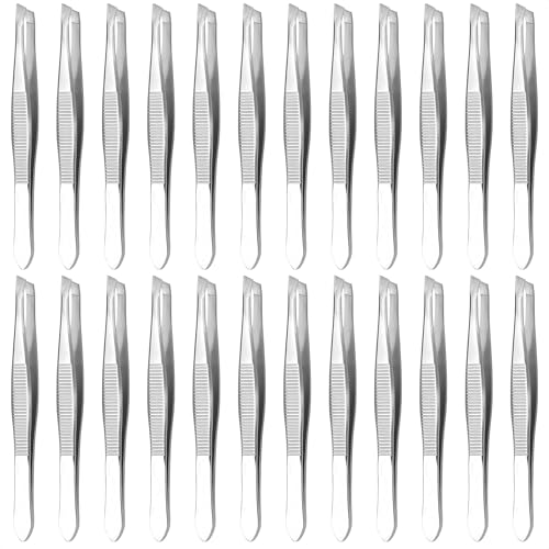 24 Pcs Mini Tweezers Bulk Pack – 3.5" Stainless Steel Bulk Tweezers First Aid with Heart Clamps, Designed for Effortless Eyebrow Plucking – Compact Size, Designed for Home & Professional Use