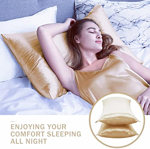Silky Luxury Satin Pillow Case for Hair & Facial Skin to prevent wrinkles Hidden Zipper (Champagne, Standard(50x75cm) 2 Pk) - Image 3