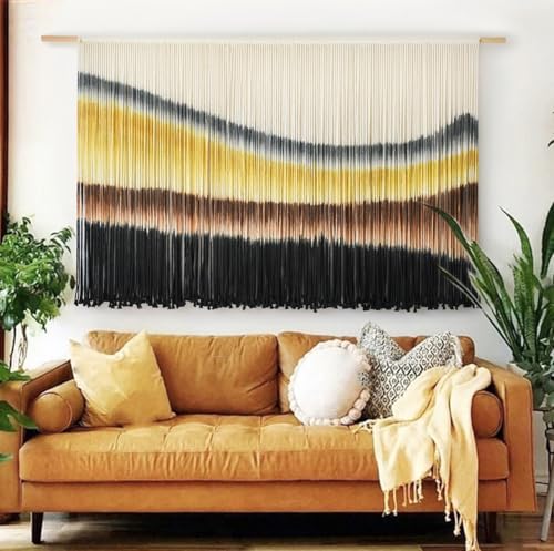 Flber Large Macrame Wall Hanging Yellow Tie-Dye Macrame Yarn Wall
