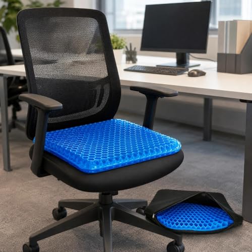 Image of HAOXIZI Premium Honeycomb Gel Seat Cushion, 40x35x2.0cm Double Thick Pressure Cushion for Long Sitting, Breathable Soft Sitter Cushions, for Office Chair, Car, Blue