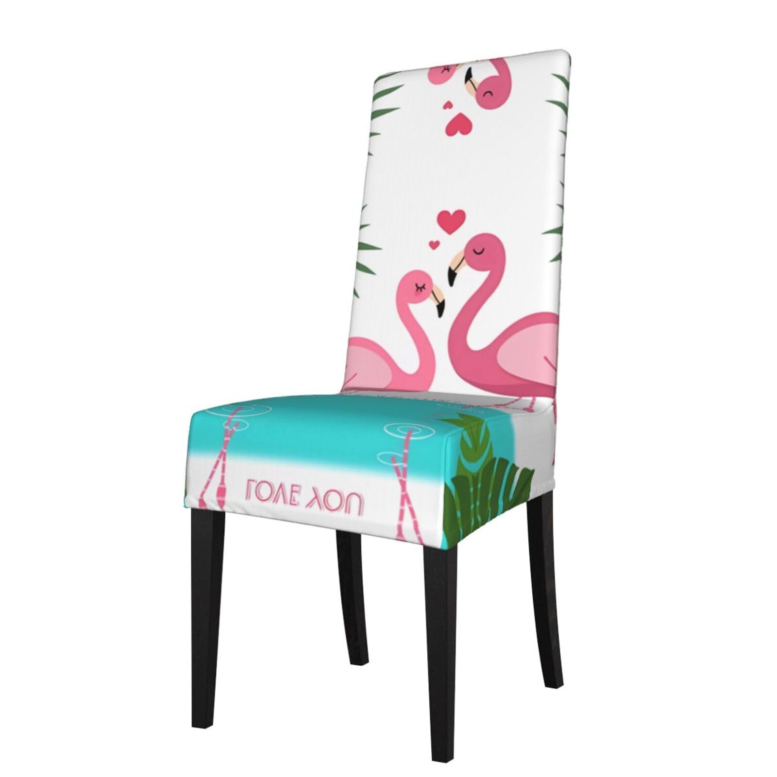 YYHHAOFA Palm Leaf and Flamingos Couple Prints Protection Cover for Dining Chair - Stretch Slipcovers, Easy Refresh for Your Dining Room & Event Decor