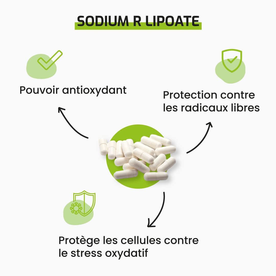 Complément alimentaire SODIUM R LIPOATE 300 MG - 60 gélules - Puissant antioxydant - Défenses naturelles - Développé en France