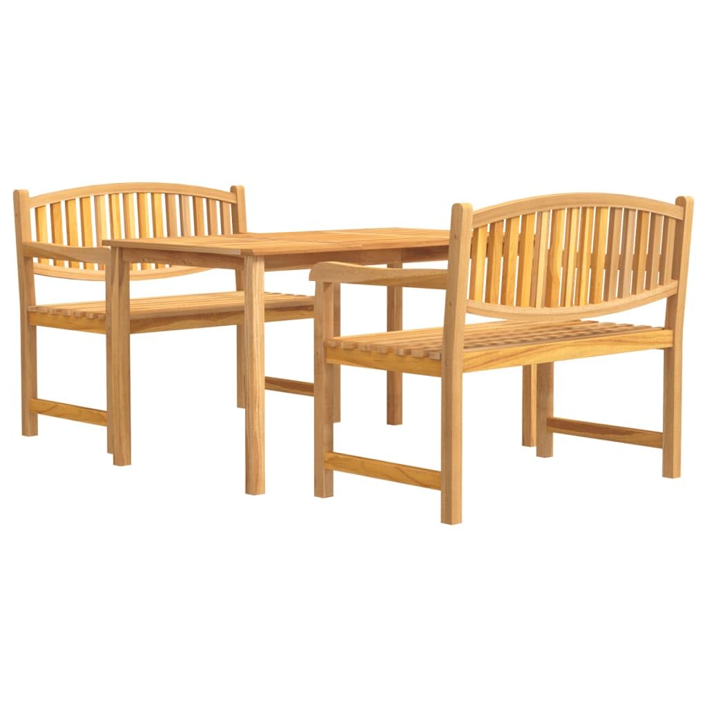 Set da pranzo da giardino in legno massello teak con piano per snack e decorazioni, sedie da giardino con schienale e braccioli