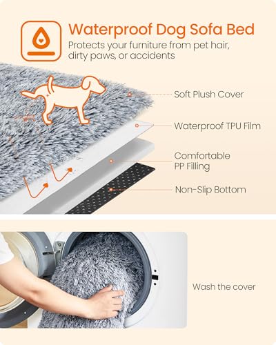Feandrea FluffyHug XXL Dog Sofa Bed, Calming Sofa Cover for Large Dogs, 122 x 95 x 18 cm, Grey Ombré PGW224G01 - Image 4