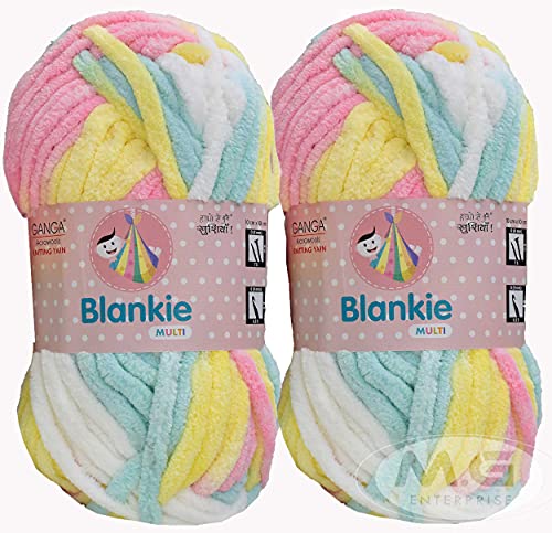 Image of M.G Enterprise Ganga Knitting Yarn Thick Chunky Wool, Blankie Mayo 200 gm Best Used with Knitting Needles, Crochet Needles Wool Yarn for Knitting, with Needle.-S, Multi