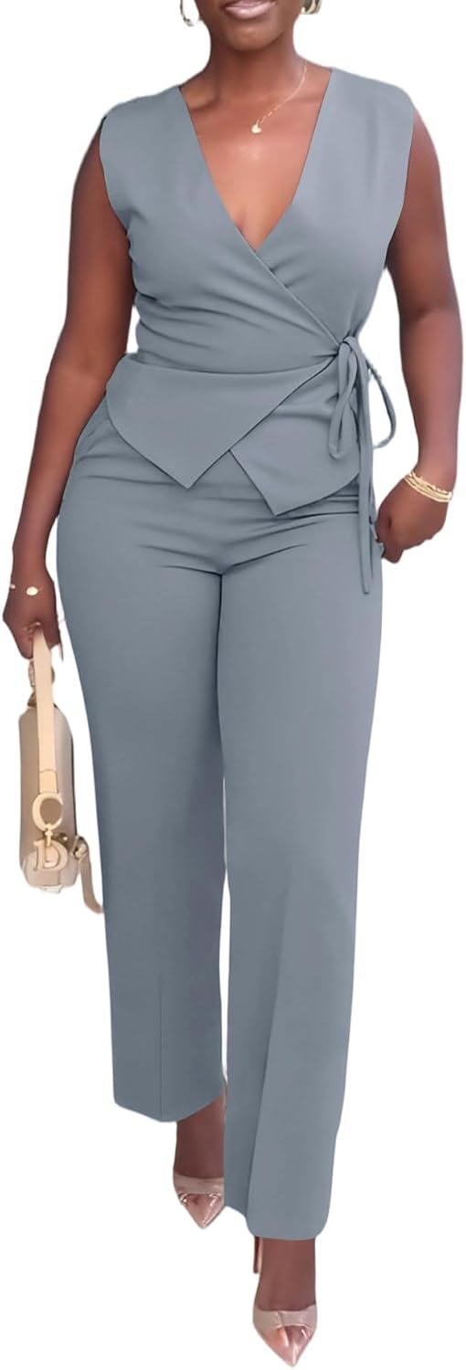 Salimdy Pant Suits for Women Dressy 2 Piece Business Casual Outfits Sexy Vest and Pants Set for Office Work