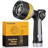 FANHAO Heavy Duty Garden Hose Nozzle, Metal Water Hose Sprayer with 10 Spray Patterns, Thumb Control, On Off Valve, High Pressure Water Nozzle for Plants Watering, Car and Pet Washing, Yellow