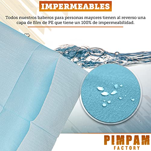 PimPam Factory Einweg-Lätzchen mit Schleifenverschluss, für Erwachsene, wasserdicht, Einweg-Lätzchen, 36 x 66 cm, Öko-Tex, 125 Stück
