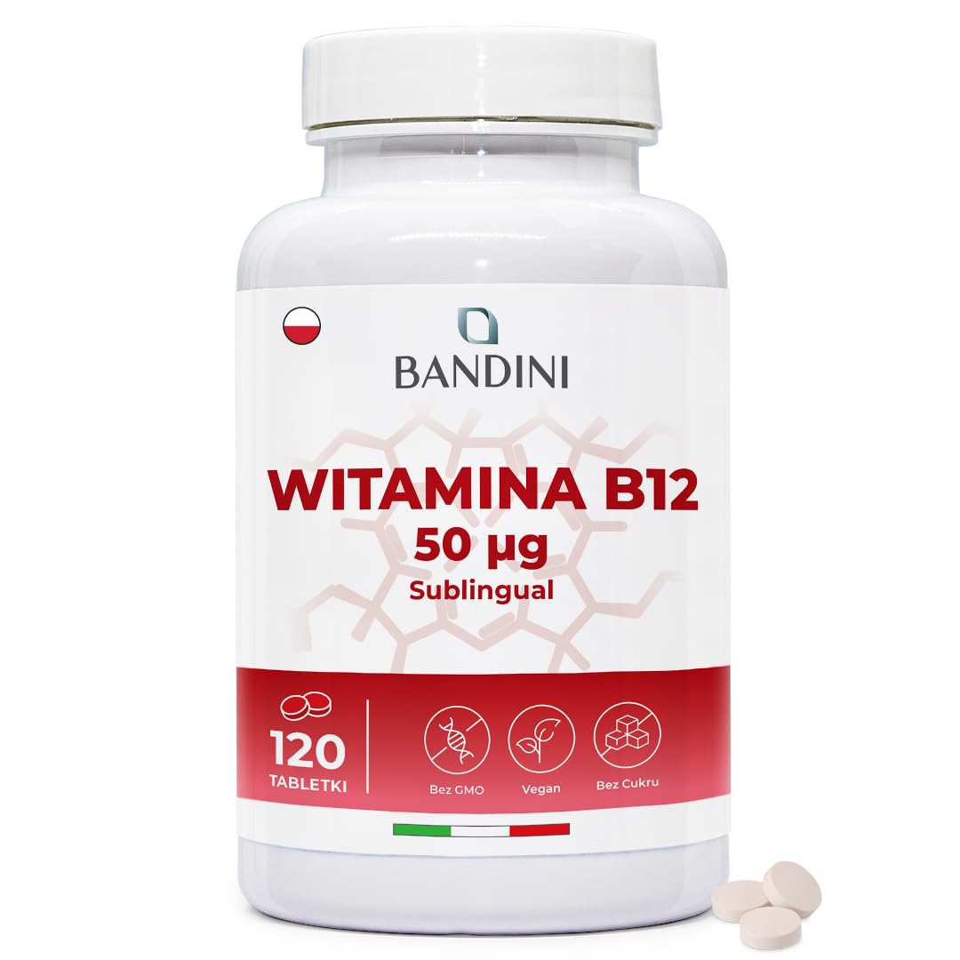 Bandini® Witamina B12 120 tabletek podjęzykowych - Cyjanokobalamina 50µg - 100% wegańskie - Wysoka dawka - Vitamin B12 dla układu odpornościowego, metabolizmu energetycznego, zmęczenia fizycznego