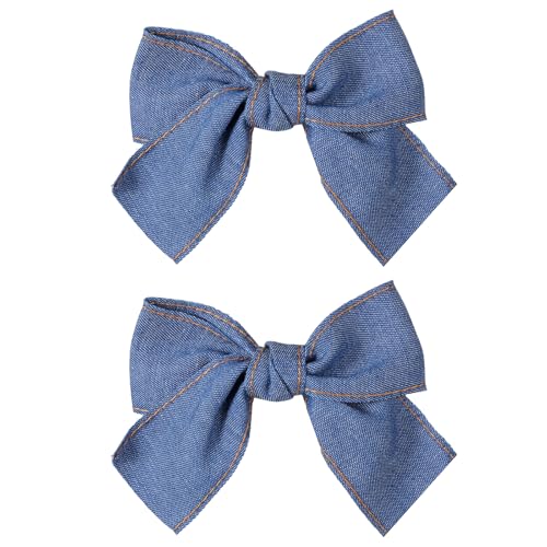Pinzas para cabello lazo azul denim 4 pulgadas pack miniatura 1