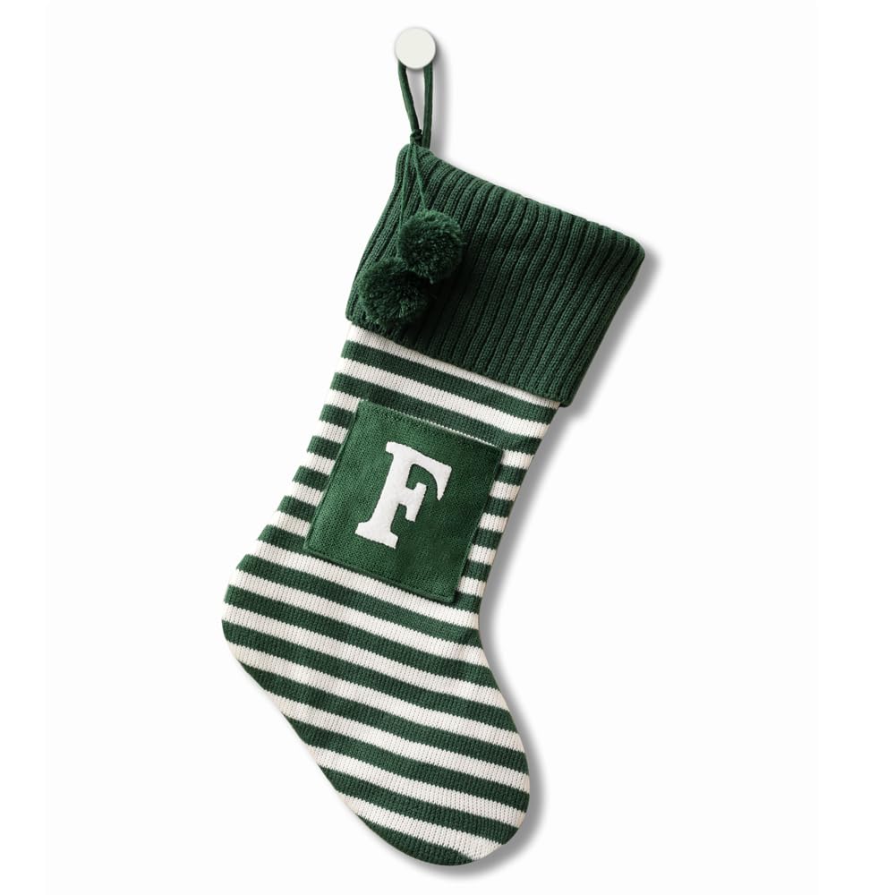 Green and white striped christmas stocking Clearance