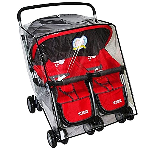 Housse de pluie universelle imperméable Double Housse de Capuche PVC Protection de siège jumaux pour Landau Bébé Habillage Poussette avant/arrière/côté...