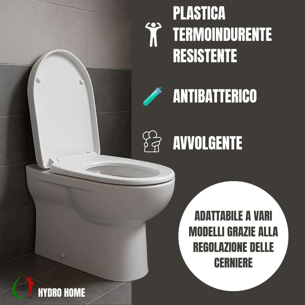 HYDRO HOME Copriwater Compatibile con Enjoy Cielo, Plastica Termoindurente avvolgente Cerniere Regolabili fissaggio dall'alto, Bianco MADE IN ITALY (CHIUSURA AMMORTIZZATA)