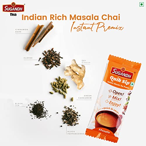 Image of Sugandh Quik Sip Instant Masala Chai Premix (Pack of 2) - Single Serve Sachets - 2 Boxes of 10 Sachets each
