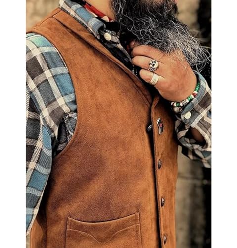 Men's Suede Leather Vest Cowhide Waistcoat Man Western Cowboy Vests with Pockets3