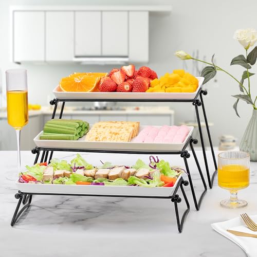 3-Tier Serving Stand, 13 Inch Porcelain Tray with Collapsible Metal Stand - Image 7