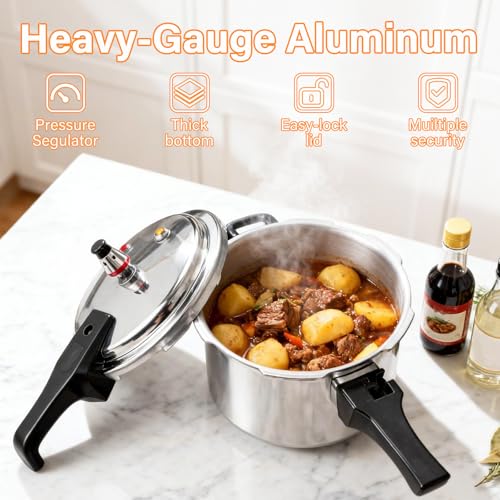 Image of DOITOOL 4.2 Quart Aluminum Pressure Cooker Stovetop Fast Cooking Pot Pressure Canner Compatible for Induction Cookers and Gas Stoves, Silver (4L)