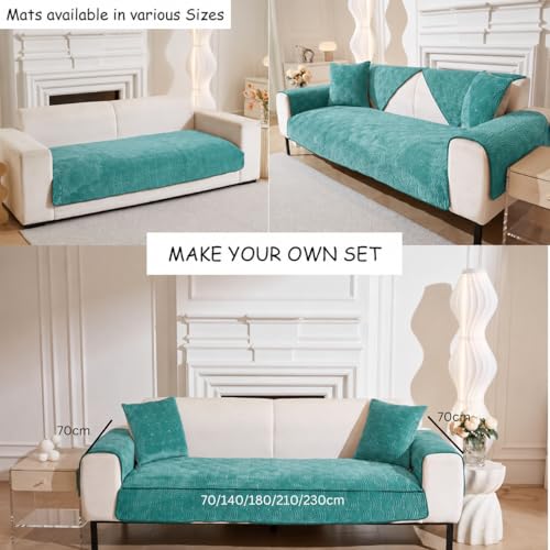 Image of HOMETHREADS Innovative Premium Velvet Sofa Cover Mat with PVC Backing for Non-Slip Comfort (C T.Green, 2Pc Armrest Mat | 50x70cm)