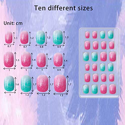 Siusio 120 Pcs 5 Pack Children Acrylic Fake Nails Press On Pre-Glue Full Cover Glitter Gradient Color Rainbow Short False Nail Art Kits Set For Kids Little Girls - Multicolor Gradient Series #TOP3