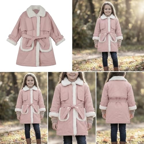 Bold N Elegant Girl 3/4th Sleeve Winter Party Overcoat Warm Long Quilted Fur Coat Jacket for 5 to 10 Year Girls (IN, Age, 7 Years, 8 Years, Pink) - Image 2 thumbnail
