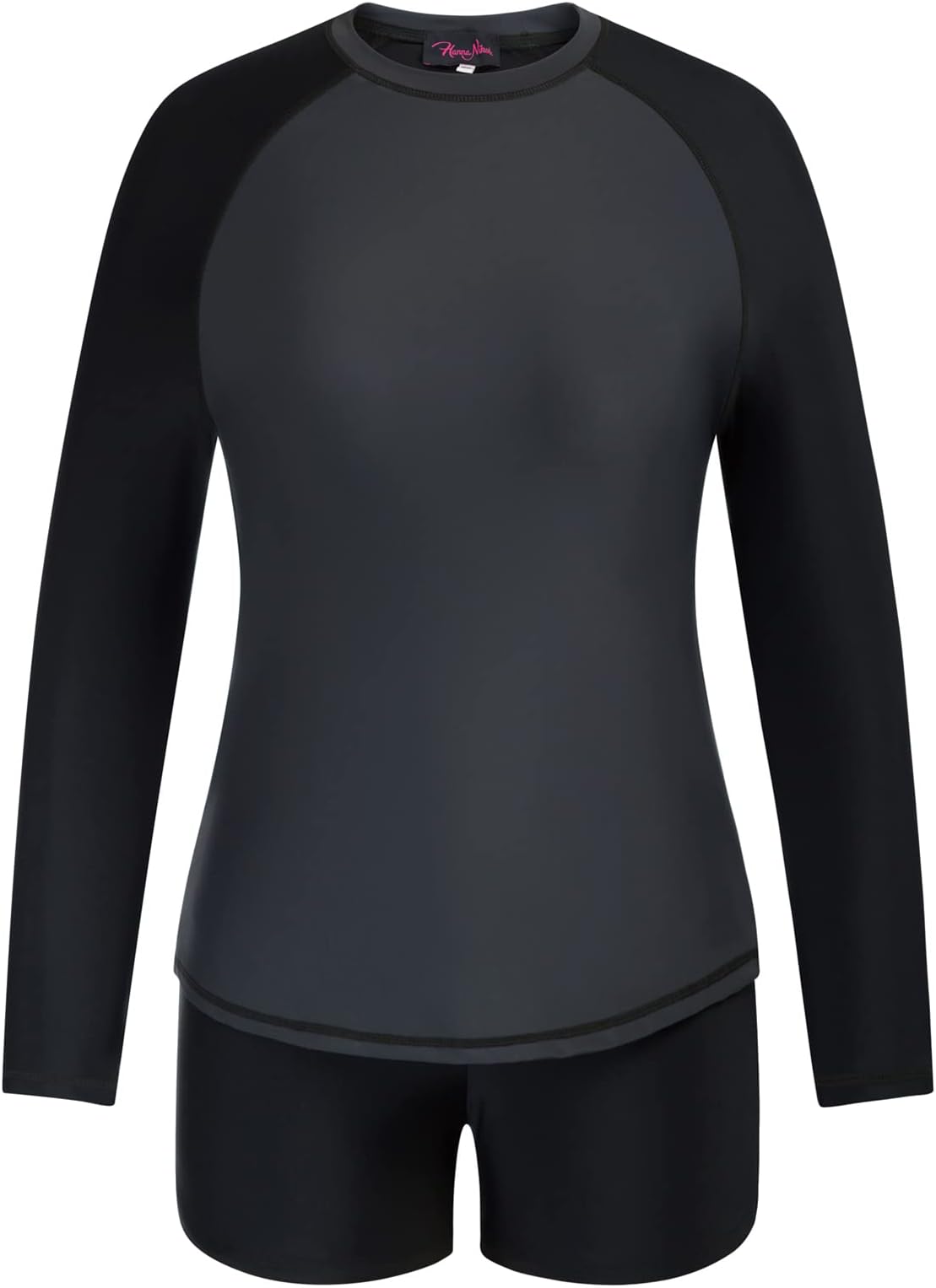 Hanna Nikole Women Plus Size Two Piece Rash Guard Long Sleeve Swimsuits Sun Protection Swim Shirt with Boyshort Bottom