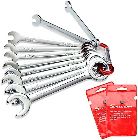 SPEEDWOX Mini Wrench Set SAE Ignition Wrench Set 10 Pcs 5/32-7/16 Inches Open End and Box End Standard Combination Wrench Spanner for Assembling Furniture Small Equipment Auto