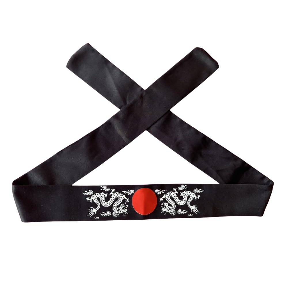 Black Sugar Opaska na czoło Japan Bandana Chusta Japońska Głowa Tradycyjny Samuraj Napisy Bawełna Wiązanie Przebranie Cosplay Unisex Ninja Smok Hachimaki