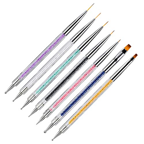 Beautifultracy 7 Pieces Nail Art Liner Brushes Dual-ended Painting Nail Design Brush Pen UV Gel Painting Acrylic Nail Design Nylon Brush Pen Set Nail Art Point Drawing Brush Pen