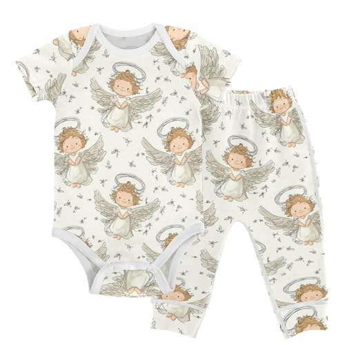 vvfelixl Unisex Short Sleeve Baby Pants Sets,Cartoon Little Angel with Halo Baby Bodysuits Set,Babys Layette Sets Clothes for 18-24M
