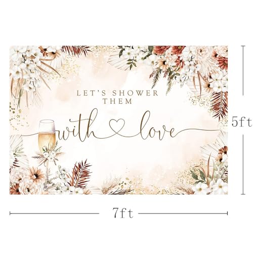 MEHOFOND Boho Bridal Shower Backdrop Floral Let's Shower Them with Love Wedding Couples Shower Party Decorations Fall in Love Engagement Photo Booth Props 7x5ft