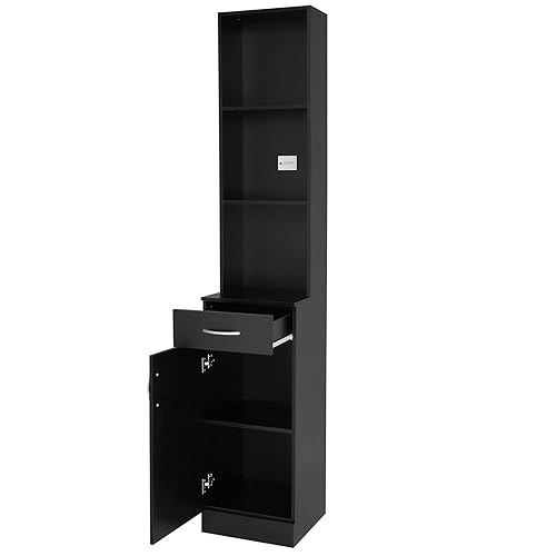 mefeir Salon Station, gabinete de almacenamiento para peluquero con cajón con cerradura, 5 compartimentos y estante, MDF duradero, equipo