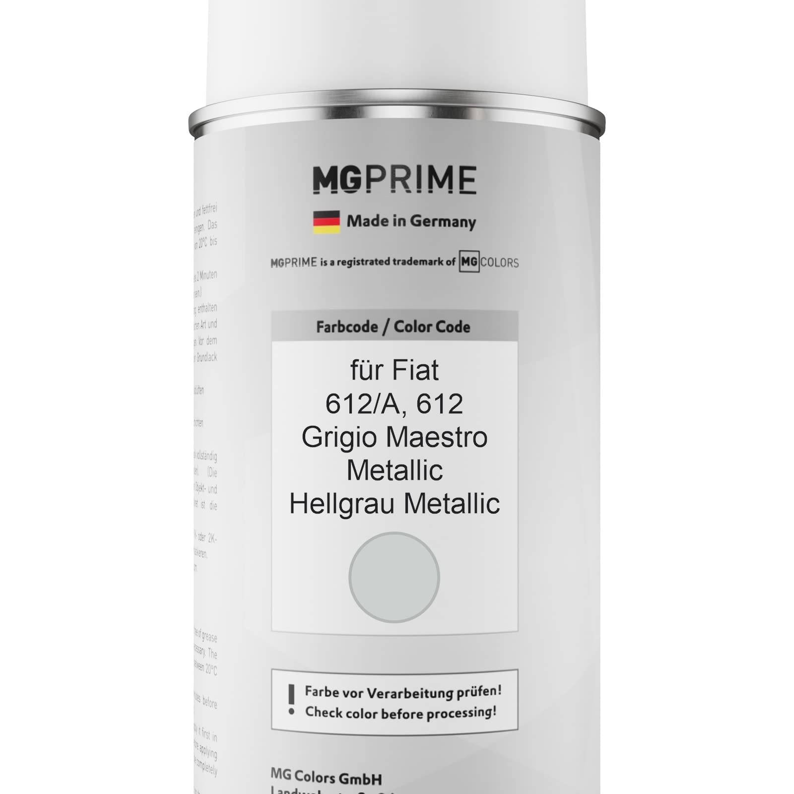 MG PRIME Vernice per auto Kit di bombolette a spruzzo per Fiat 612/A / 612 Grigio Maestro Metallic/Minimal Grey Metallic Vernice di base vernice trasparente 400ml