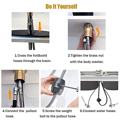 Hoimpro Pull Down Kitchen Faucet, High-Arc Single Handle Rv Kitchen Sink Faucet with Pull Out Sprayer and 360 Degree Swivel Sprayer , 2 Spout Utility Water Faucet, Brass/Matte Black (1 & 3 Hole)