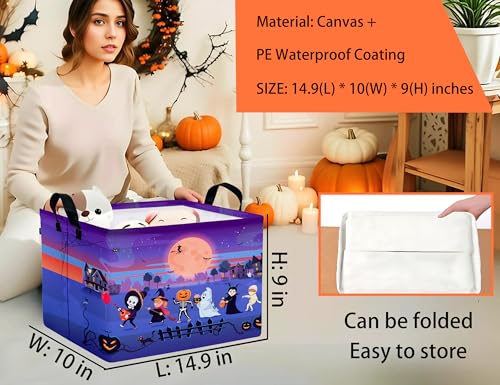 Image of Large Halloween Themed Candy Gift Boo Basket for Kids Baby Personalized Adults Storage Bin Fall Decor(Line Up Spooky)