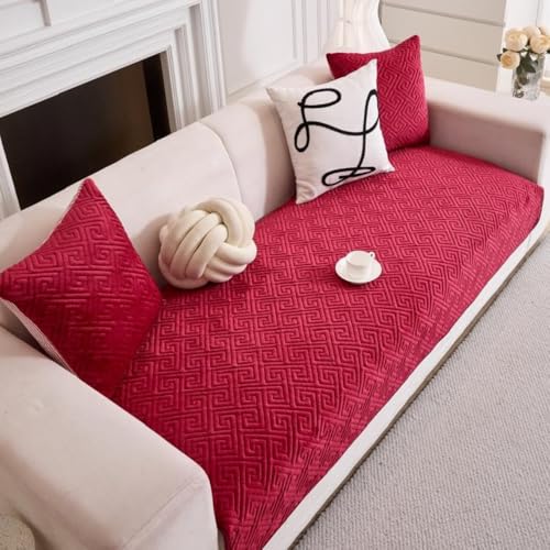 Image of HOMETHREADS Innovative Premium Velvet Sofa Cover Mat with PVC Backing for Non-Slip Comfort | (Maroon Vrsh, 5 Seater | 70x230cm)