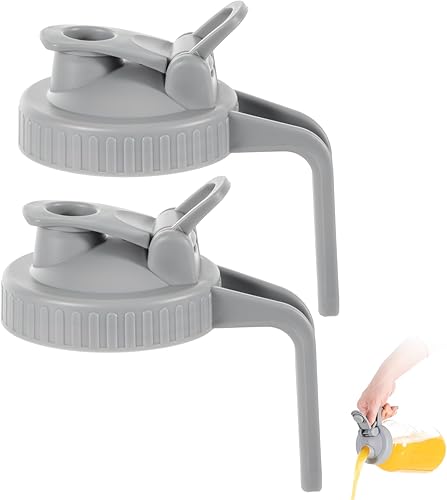 Miniatura 1 de NFFTYUUT Mason Jar - Tapa abatible con asa, hermética y a prueba de fugas, boca ancha, color gris, paquete de 2