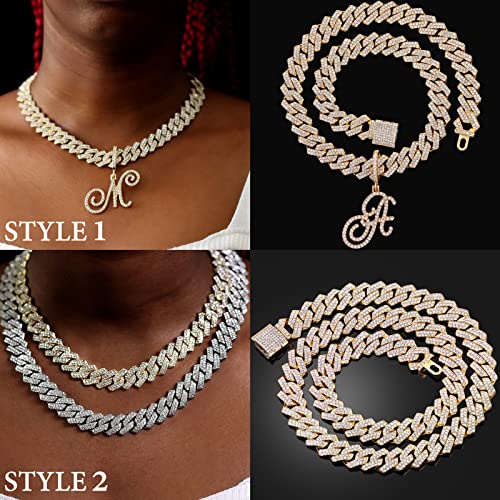 Gold Silver Plated Initial Cuban Link Chain Necklace for Women Cursive Letter Gold Miami cuban link chain Iced out chain with pendant for women3