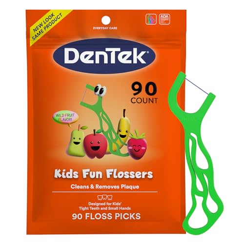 DenTek Fun Flossers – Kids Floss Picks with Wild Fruit Flavor, 90 Count