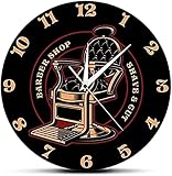 Imprimé Acrylique Horloge Murale Barbershop Vintage Logo Horloge Murale Barbershop Chaise Horloge Murale Batterie Fonctionnant Barbier Shop Décor Grands Barbiers-12 Pouces