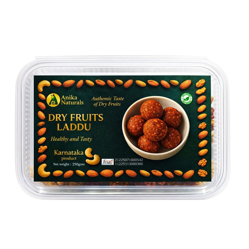 Image of Anika Naturals Dry Fruits Laddu | Mixed Dry Fruits | Traditional Sweet Balls | No Added Sugar or Jaggery | Sweet Snack for Festive Gifting and Snacking Pack | No Preservatives - 250gm