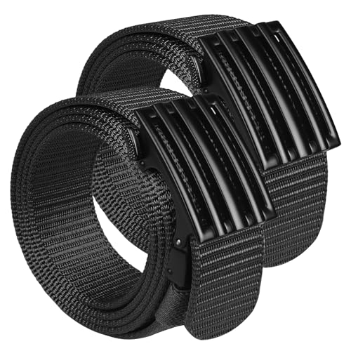 KingMoore 2 Pack Men's Ratchet Web Belt, 1.25 inch Nylon Automatic Buckle, No Holes Invisible Belt