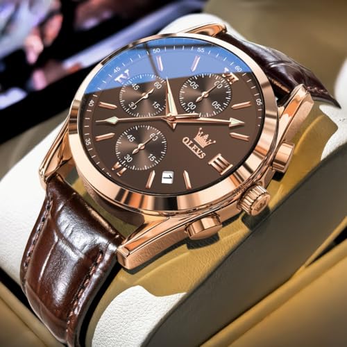 Image of OLEVS Men's Business Watch Gold Blue with Large Easy-Read Analog Quartz Date Display Luxury Stainless Steel Band Waterproof Luminous Hands