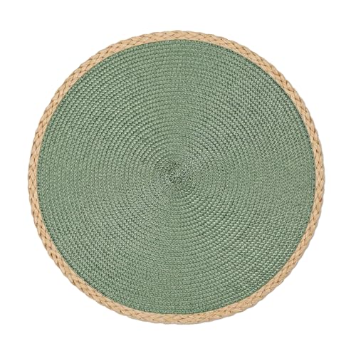 40cm Natural Braided Round Placemats, Table Mats Washable Heat Resistant Table Mats for Kitchen Home Indoor Outdoor Decoration (Green)