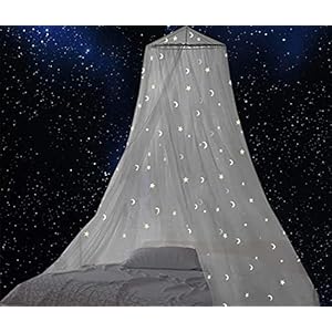 Moskitonetz Doppelbett,Baldachin mit Fluoreszierenden Sternen & Mond, Leuchtet im Dunkeln,Groß Hängend Himmelbett Vorhänge Anti Insektenschutz füR Baby, Kinder,Babybett,Schlafzimmer Deko